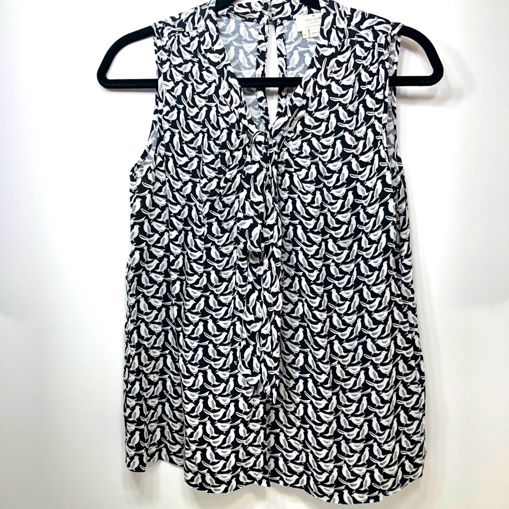 Kate Spade Blouse Sleeveless Black white Bird Pattern Top Size Small